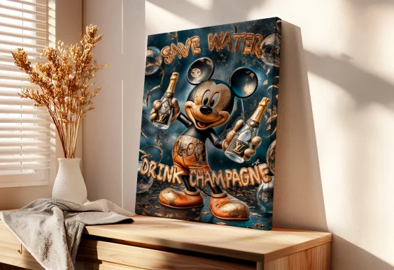 🐭 Картина Микки Маус Drink Champagne на холсте