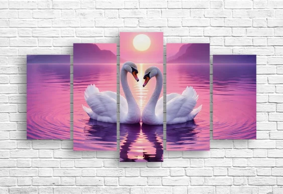 🦢 Модульная картина «Лебеди на розовом закате»