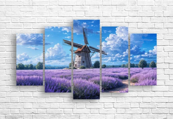 💜 Модульная картина Лавандовое поле и мельница