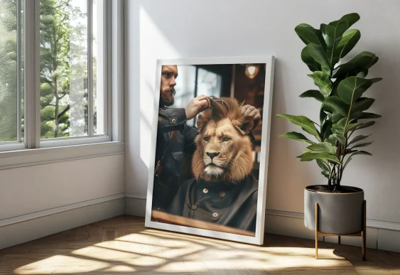 🦁 Leu în scaunul barberului în ramă neagră