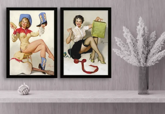 👠 Tablou pe pânză Fată pin-up în ramă albă