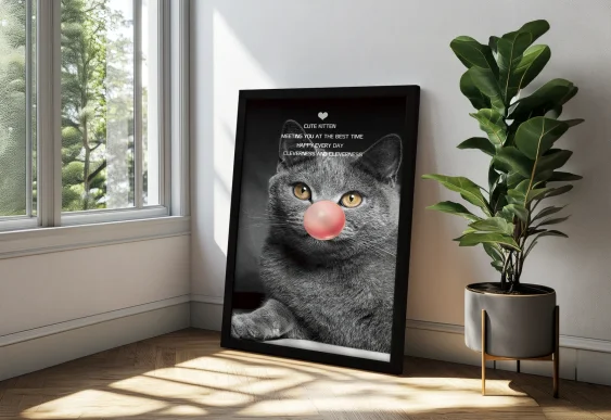 Tablou pisică cu saxofon alb-negru pe panza