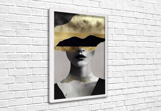 ✨ Картина «Золотая абстракция лица» в белой раме