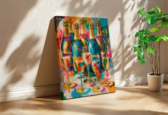 🥂 Tablou Șampanie și pahare Pop-art pe pânză