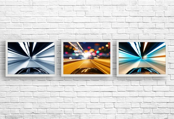 🏎️ Движение авто в туннеле триптих на холсте