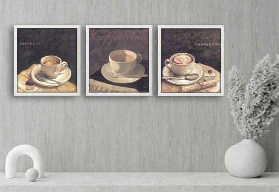☕ Набор картин Кофе Эспрессо и Капучино в белой раме