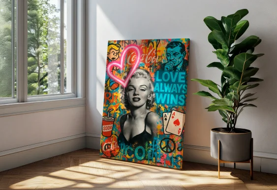 💃 Tablou Marilyn Monroe Love Always Wins pe pânză