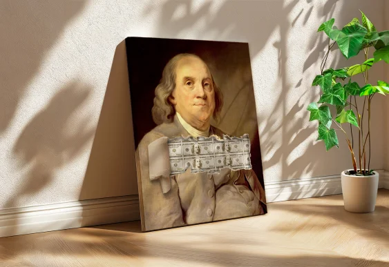 🖼️ Tablou Mona Lisa LV Mask Dollars pe pânză