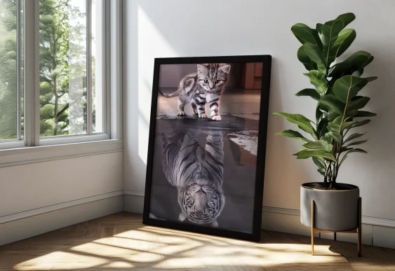 🐱 Pisoi cu reflexie de tigru în ramă