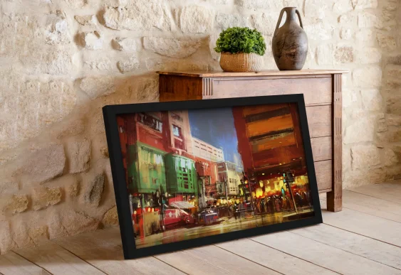 🏙️ Tablou pe pânză Orașul de noapte în ramă neagră