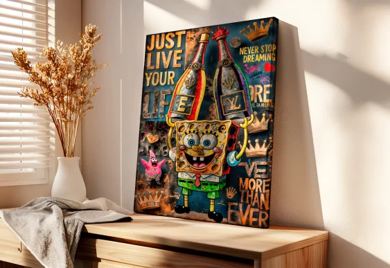 🧽 Tablou SpongeBob Just Live Your Life pe pânză