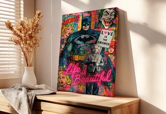 🦸 Tablou Batman și Einstein Life is Beautiful pe pânză