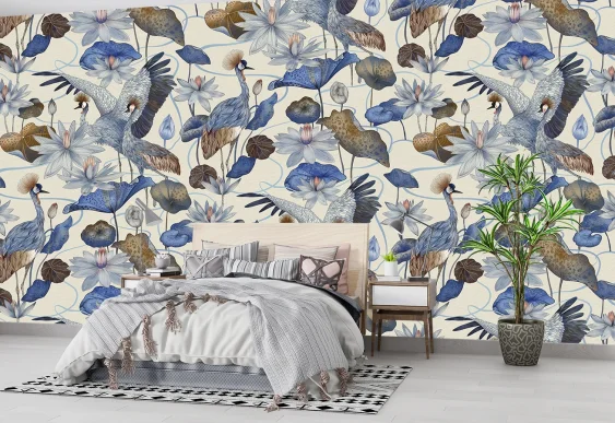 🦩 Фотообои «Журавли и цветы лотоса»