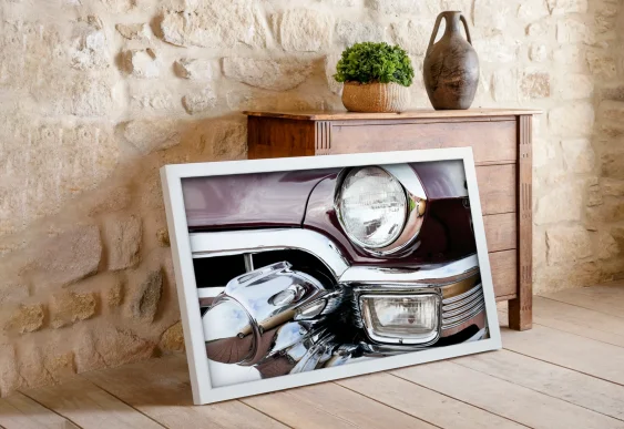 🚗 Фара ретро автомобиля в раме на холсте