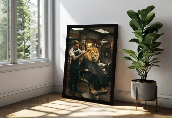 🦁 Leu în scaunul barberului în ramă neagră