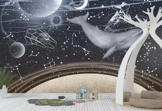 🚀 Фотообои «Космос с китом и астронавтом»