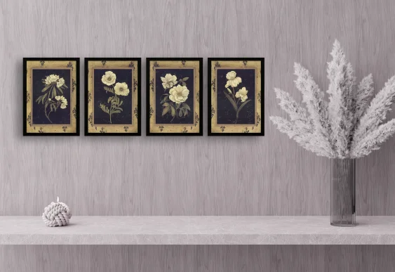 🌸 Картина Винтажные белые цветы в белой раме