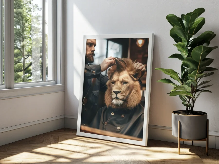 🦁 Leu într-un barbershop într-o ramă elegantă