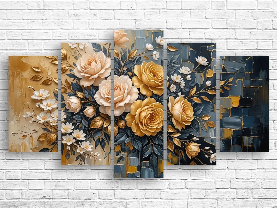 🎨 Tablou modular Trandafiri aurii: Eleganță abstractă