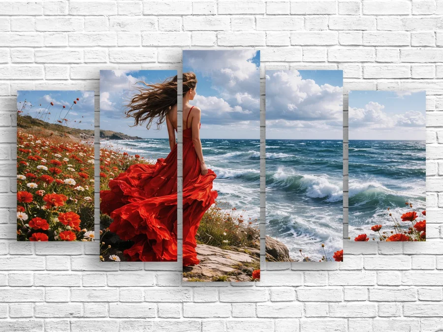 💃 Tablou modular Pasiune roșie la malul oceanului