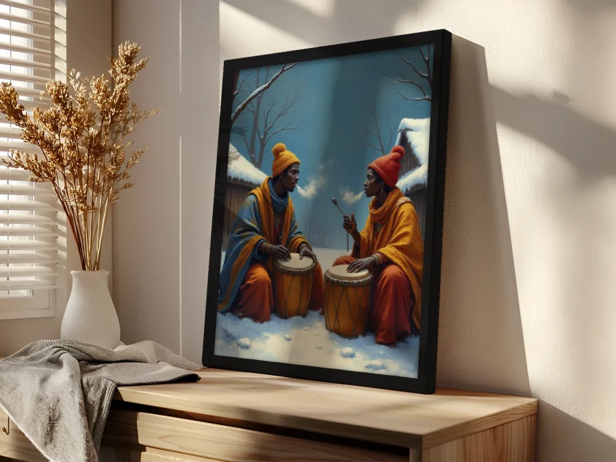 🥁 Картина Африканские барабанщики на снегу в раме