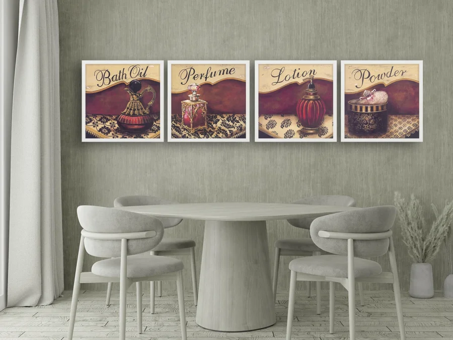 🧴 Набор картин Косметика в стиле винтаж в черной раме