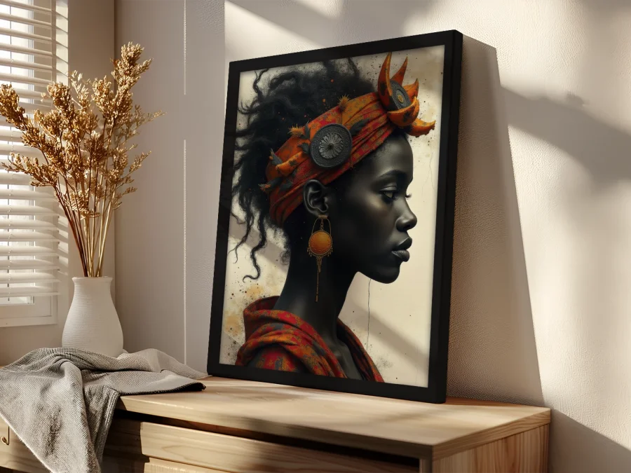 🌍 Картина Африканка в оранжевом тюрбане в раме