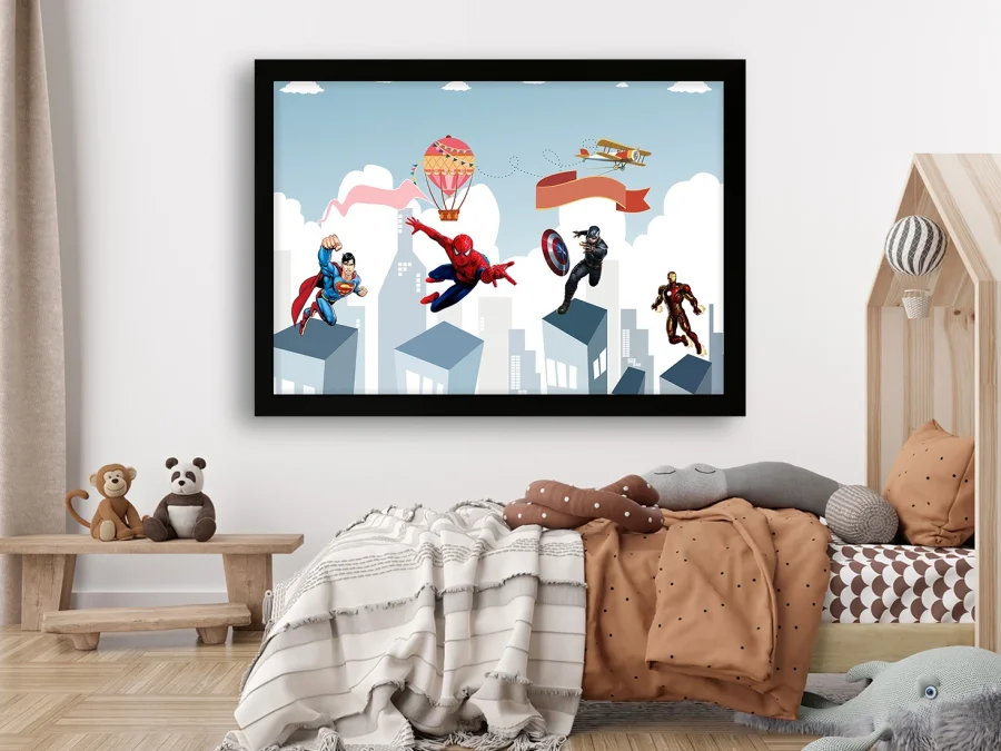 🦸 Tablou „Supereroi deasupra orașului pentru copii”