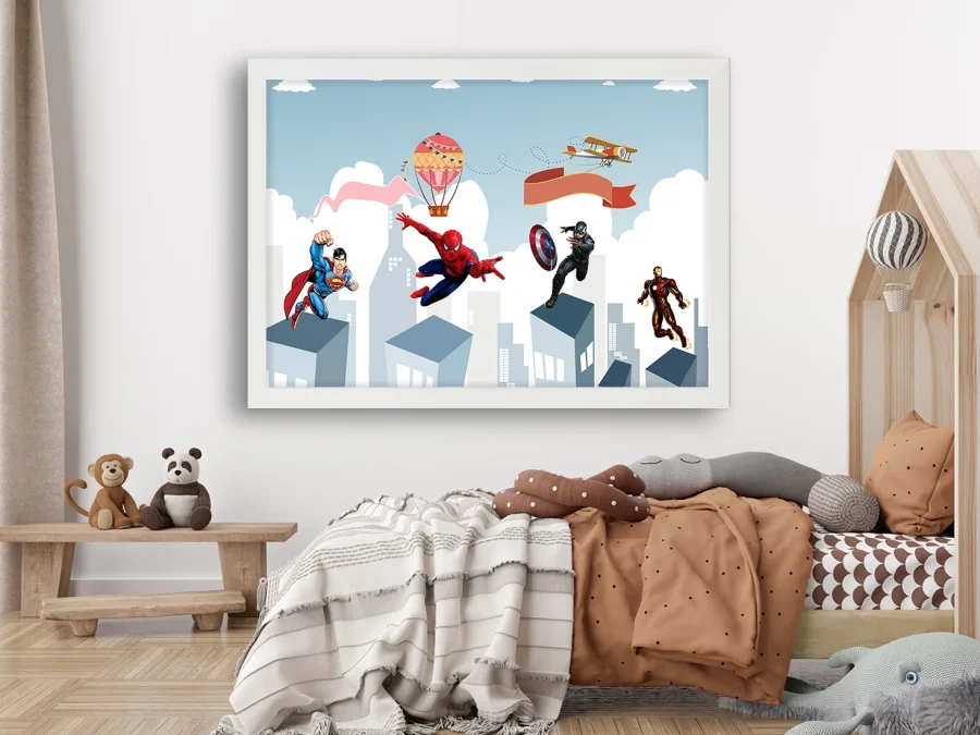 🦸 Tablou „Supereroi deasupra orașului pentru copii”