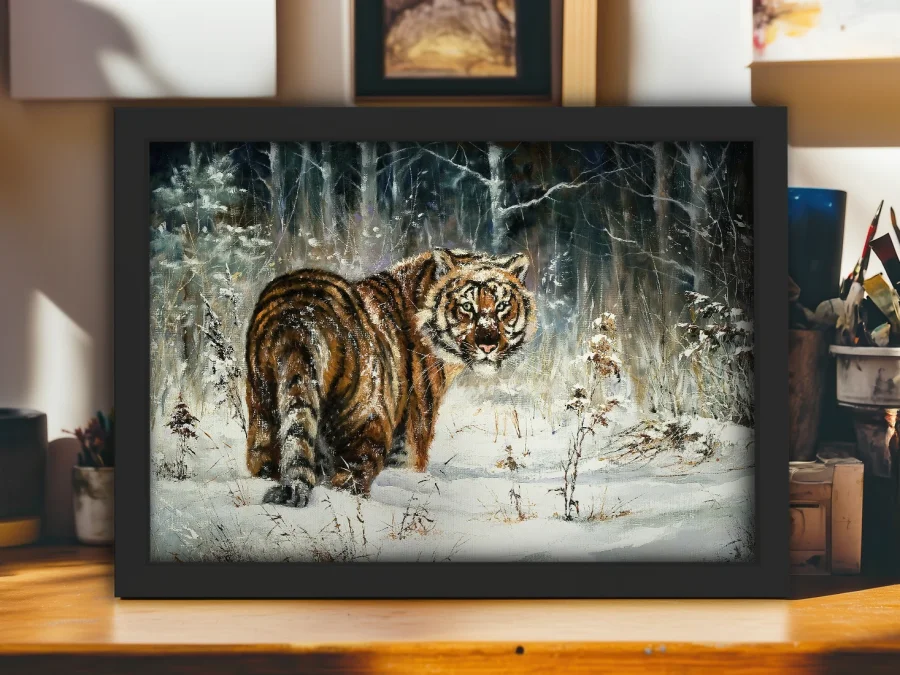 🐯 Картина Тигр в зимнем лесу в раме