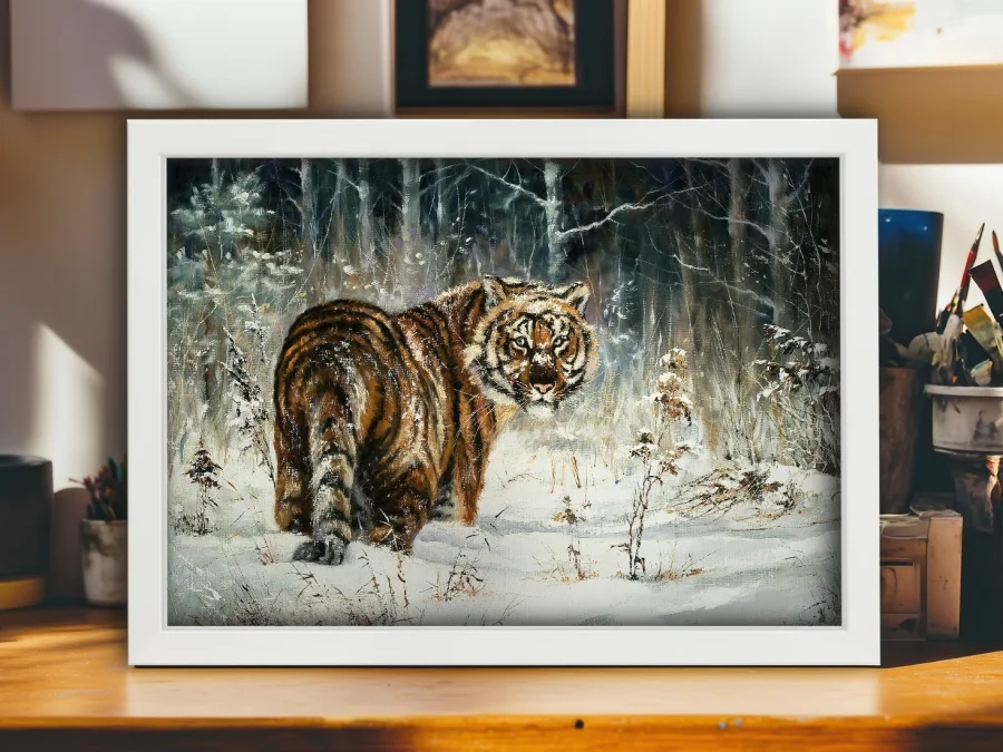 🐯 Картина Тигр в зимнем лесу в раме