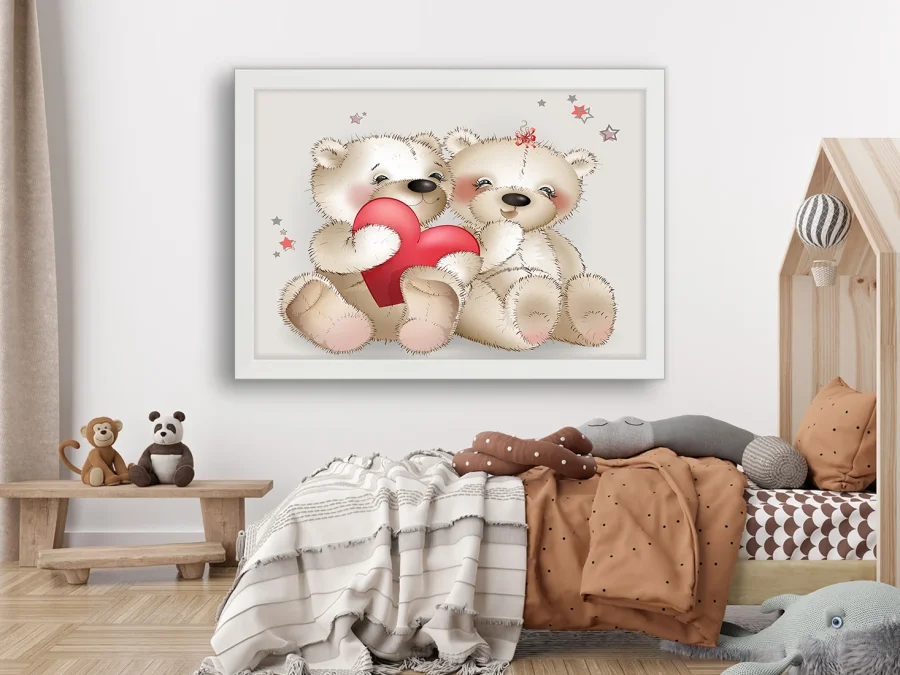 🧸 Tablou „Ursuleți drăguți cu inimă pentru copii”