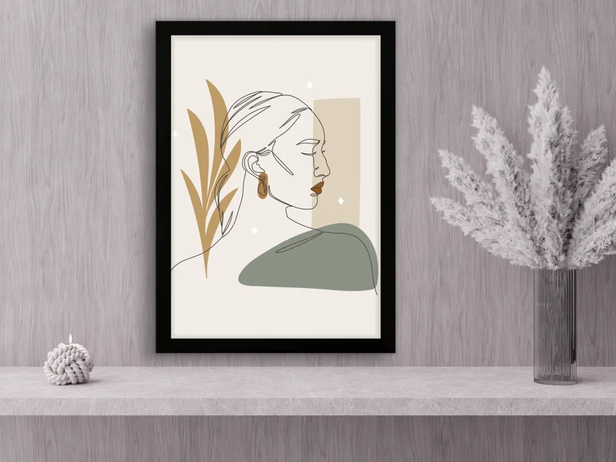 🌿 Картина «Линейный портрет с листьями минимализм»