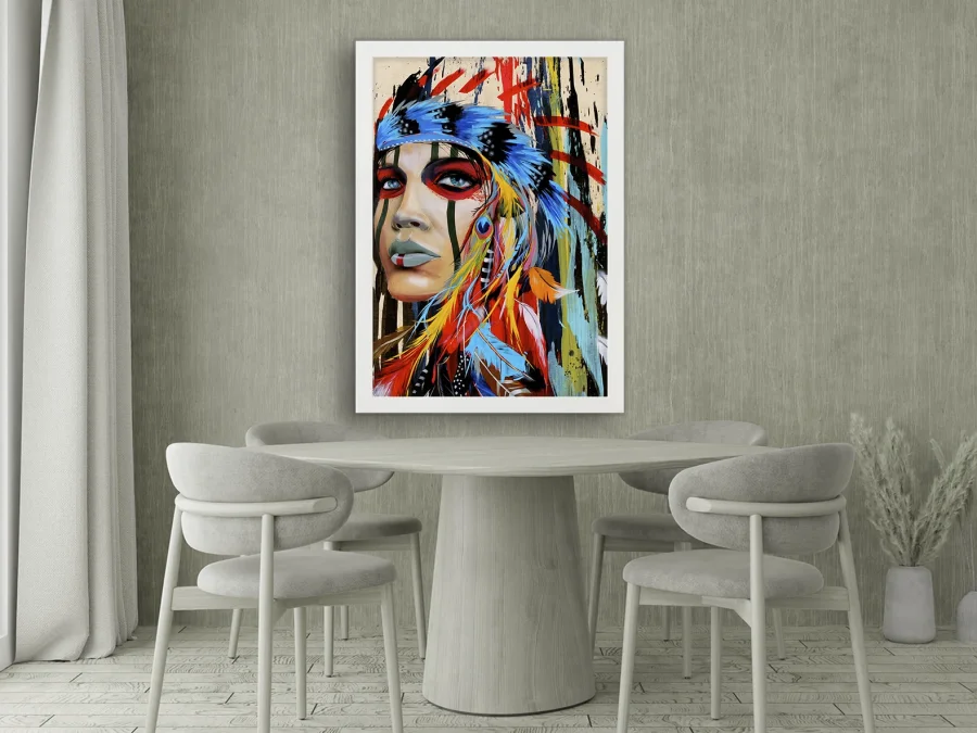 🪶 Картина «Портрет девушки с перьями этно арт»