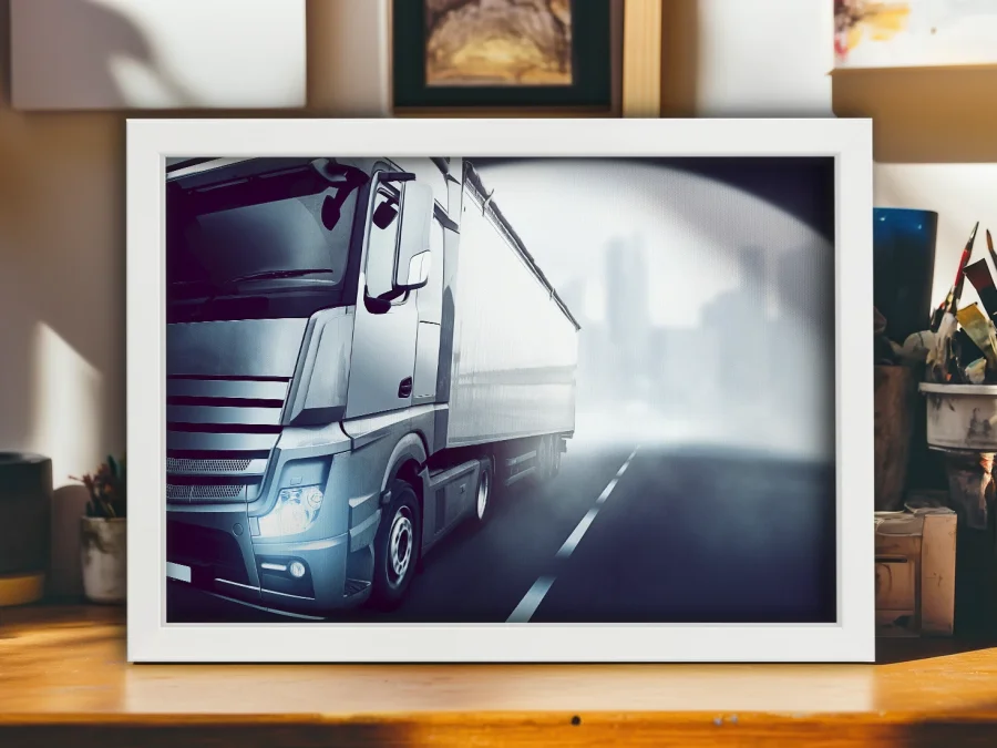 🚛 Camion pe drum în ceață în ramă