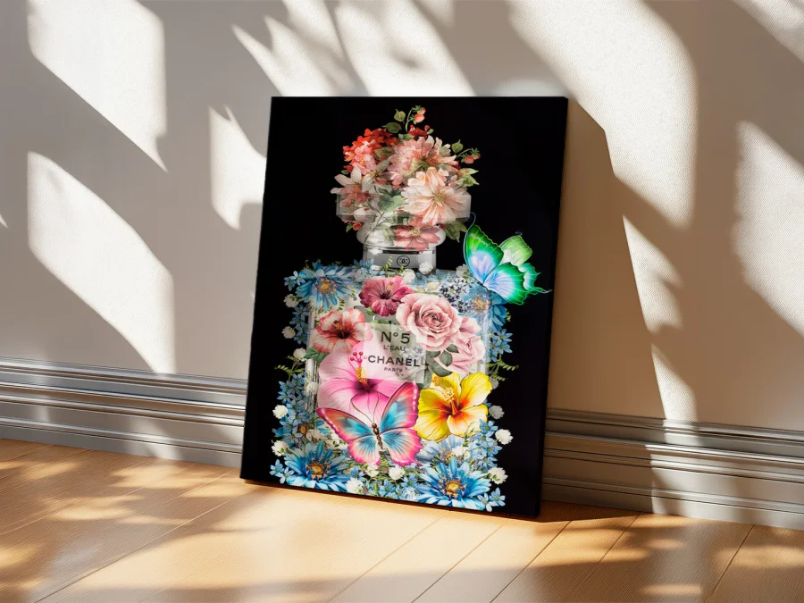 🌸 Tablou Parfum Chanel №5 în flori pe pânză
