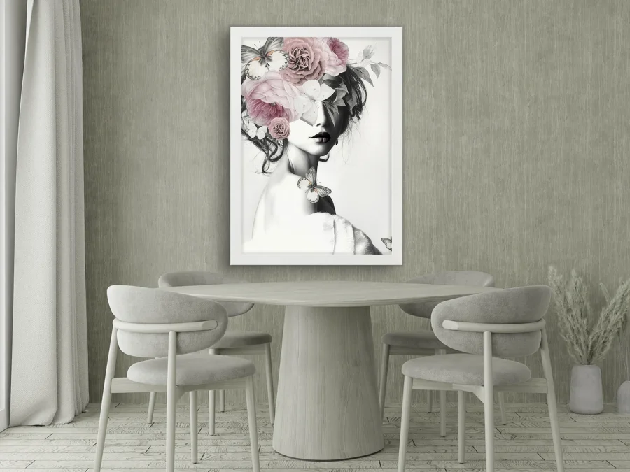 🌸 Картина «Женский портрет с цветами и бабочками»