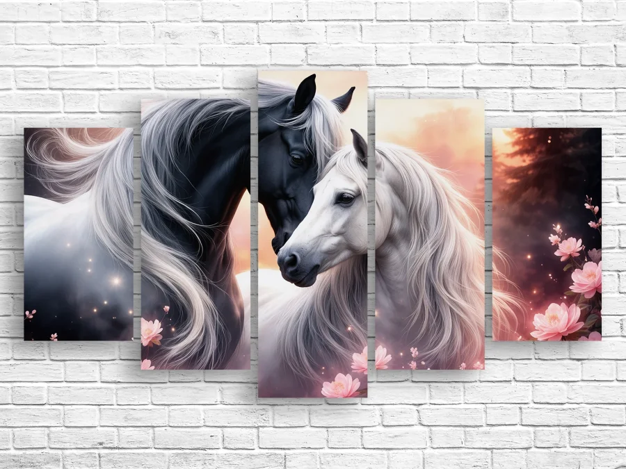 🐎 Модульная картина Чёрный и белый конь