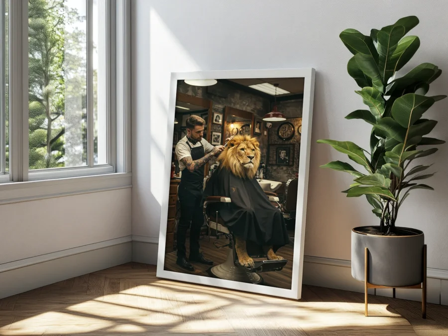 🦁 Leu în scaunul barberului în ramă neagră