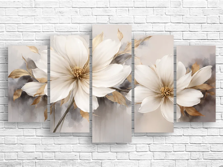 🤍 Tablou modular Flori delicate crem pe panza