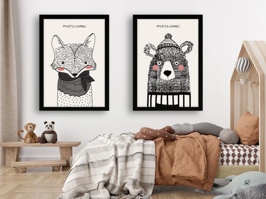 🧸 Tablouri „Animale drăguțe vulpe și ursuleț”