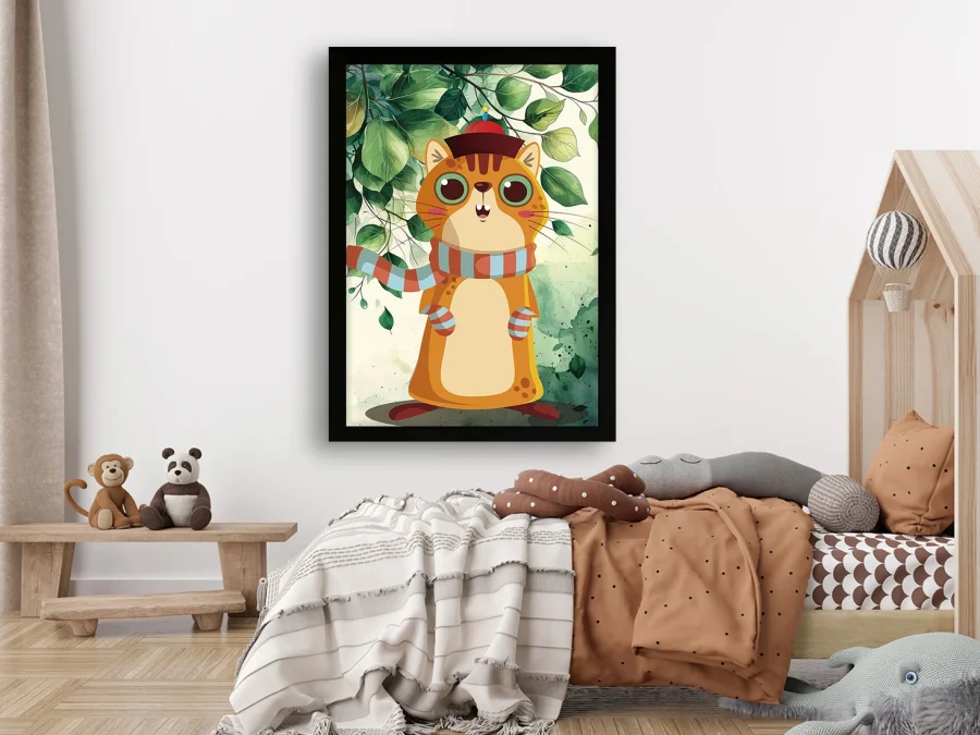 🐱 Tablou „Pisoi vesel cu fular și căciulă”