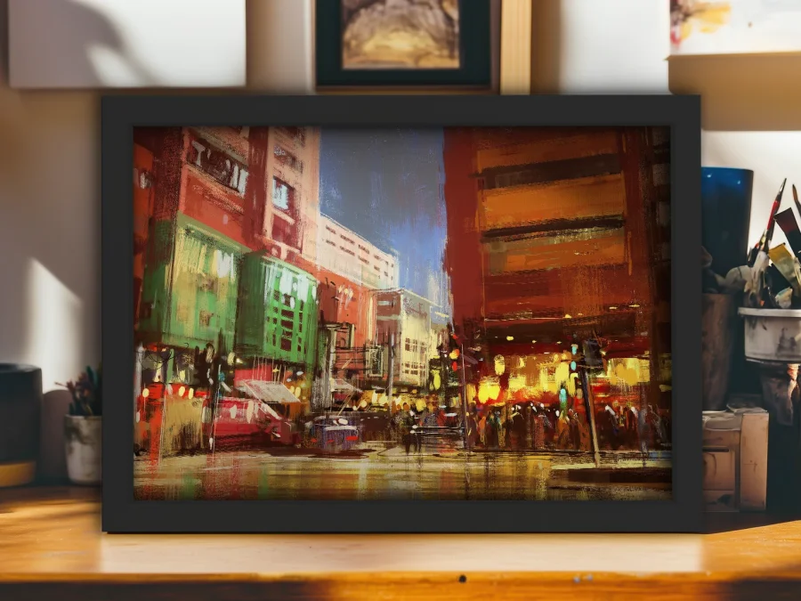 🏙️ Картина Огни ночного города в черной раме