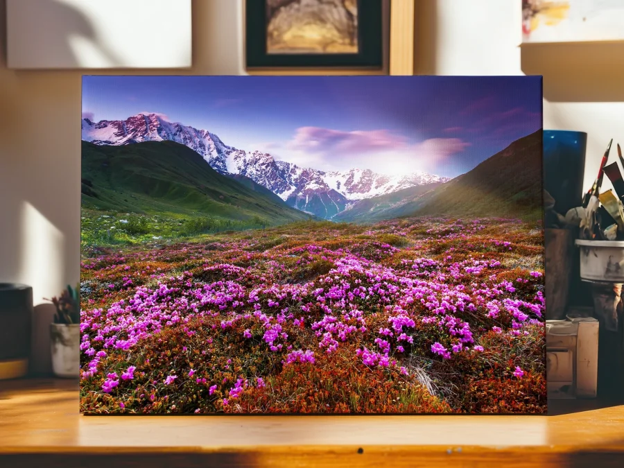 🌸 Tablou pe panza Vale montana cu rododendron inflorit