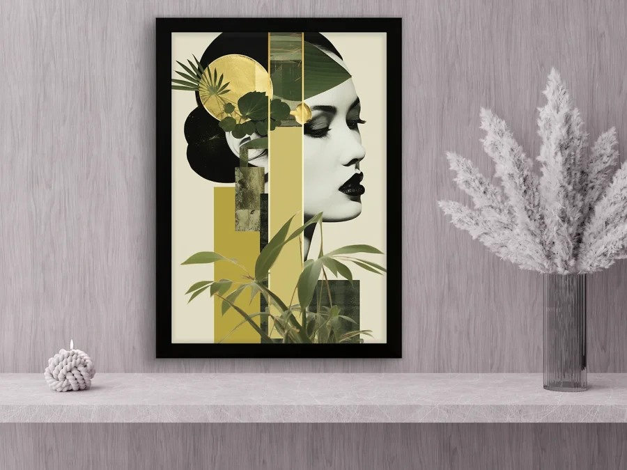 🌿 Картина «Женский коллаж с листьями и золотом»