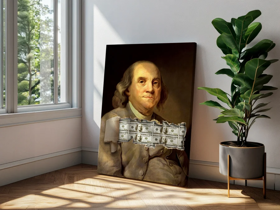 💵 Tablou Benjamin Franklin 100 Dolari pe pânză