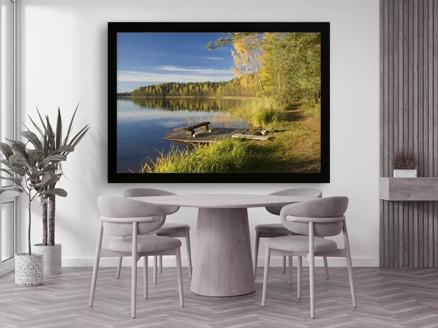 🍂 Картина «Осеннее озеро и деревянный причал»