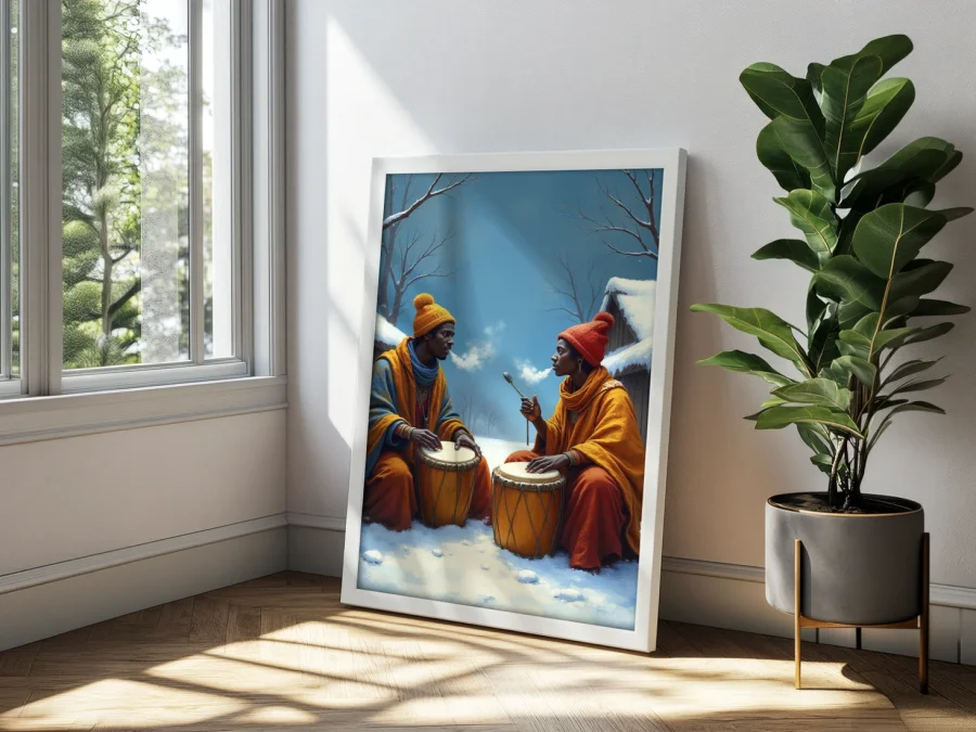 🥁 Картина Африканские барабанщики на снегу в раме