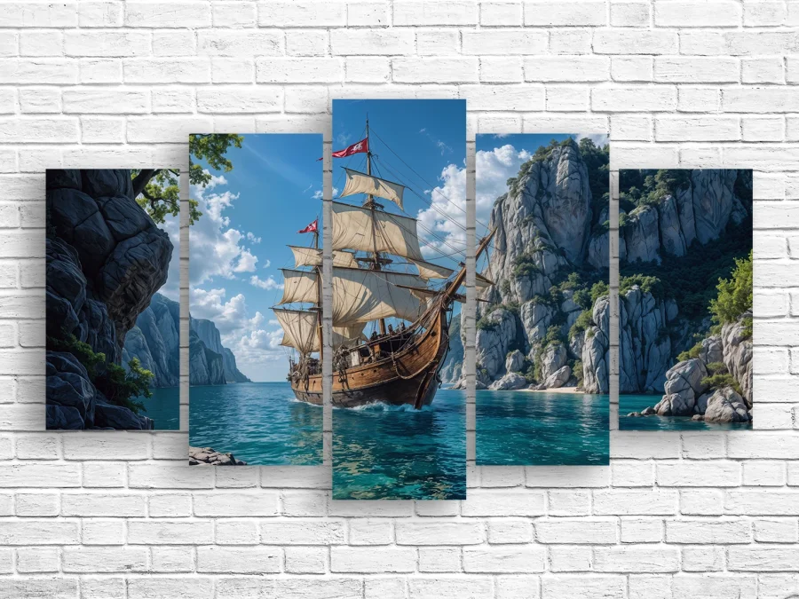 ⛵ Модульная картина «Парусник в скалистой бухте»