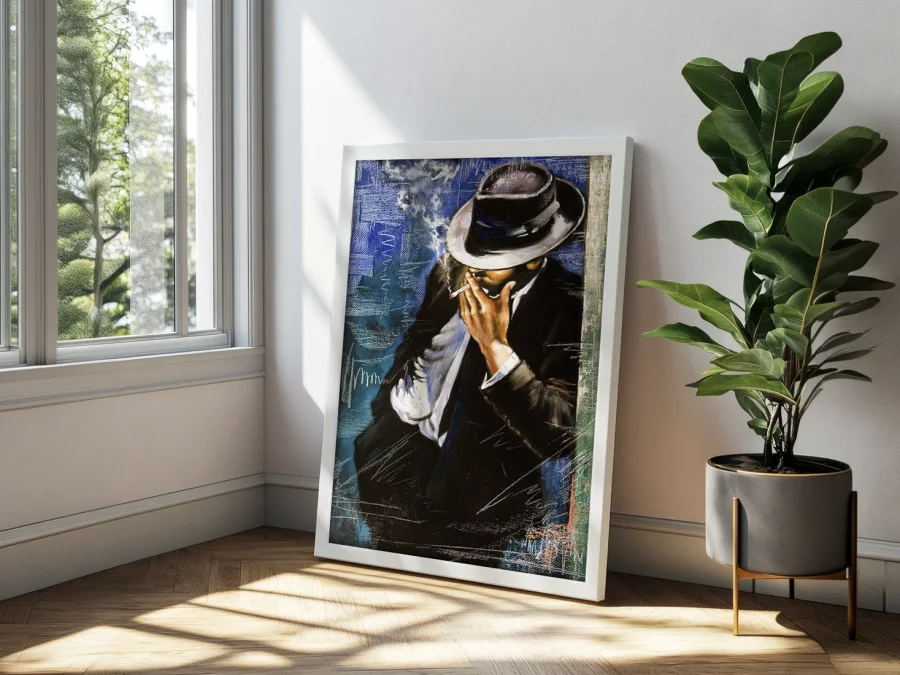 🕶️ Tablou pe pânză Bărbat cu țigară în ramă neagră